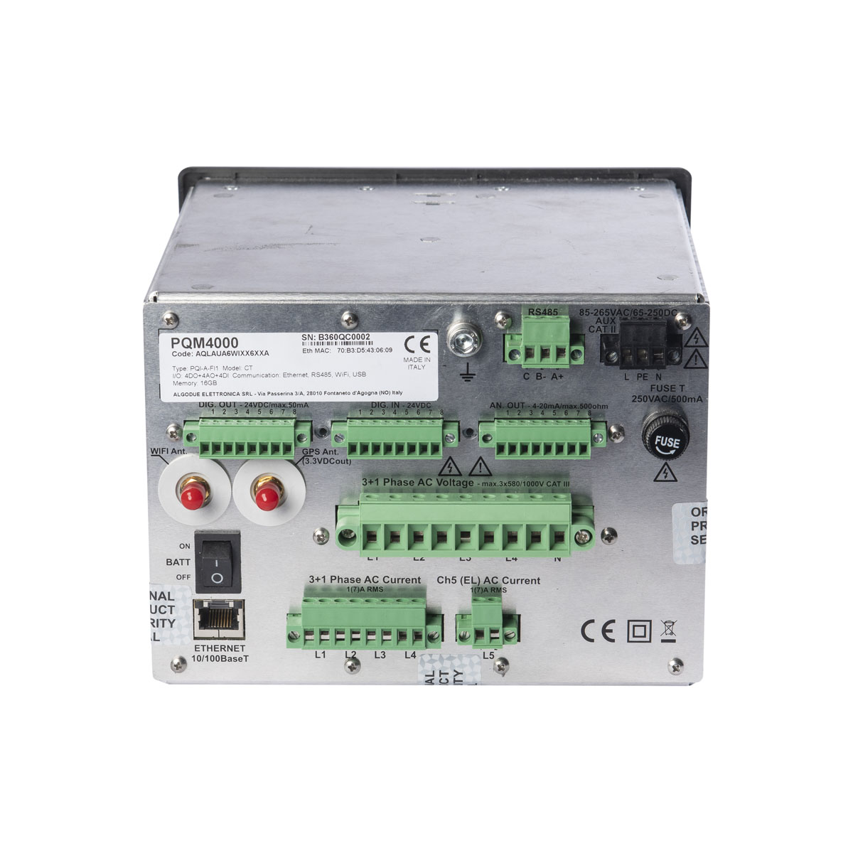 back panel of pqm4000 power quality analyzer